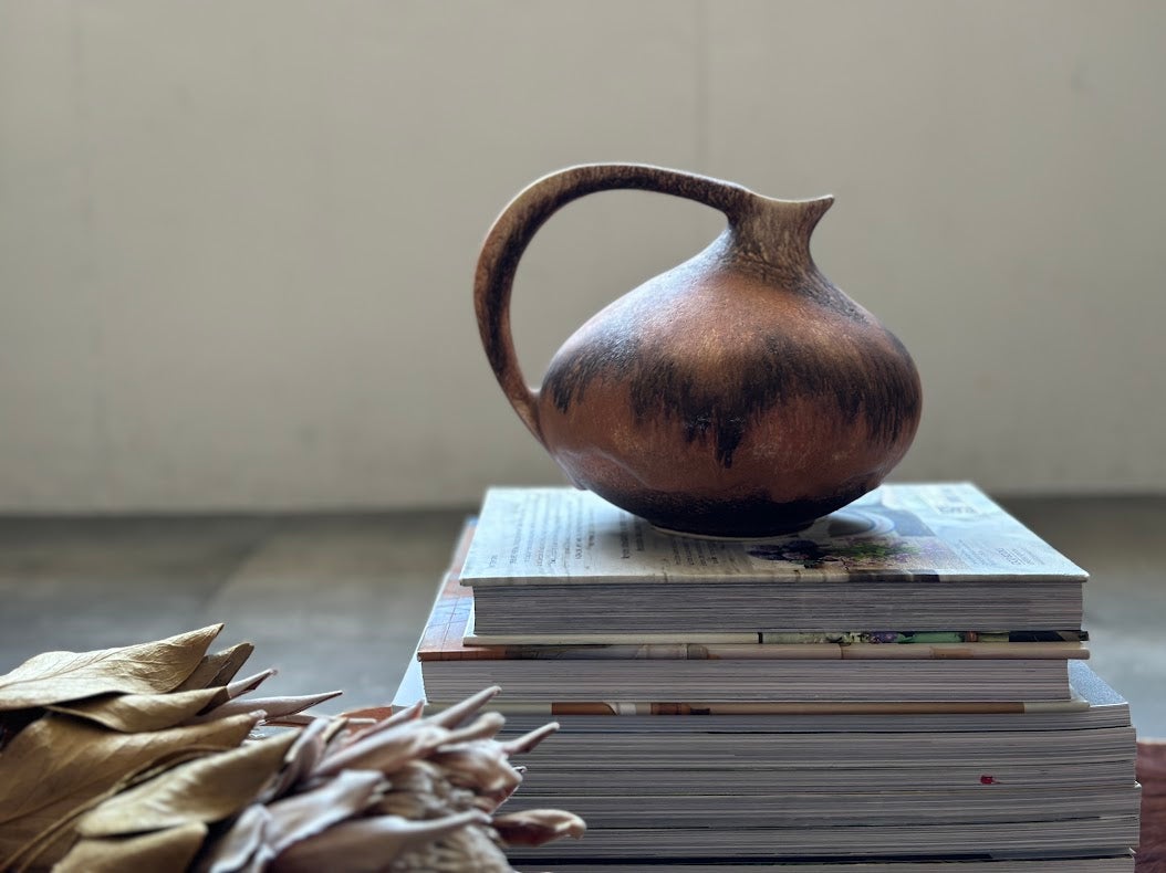 Fat Lava】Ruscha 313 茶色ボーダー Fat Lava＆German Art Pottery